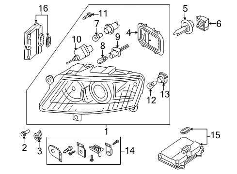 2010 Audi S6 Headlamps, Headlamp Washers/Wipers, Lighting Diagram 1