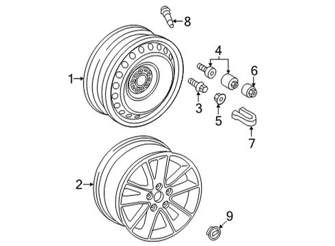2022 Audi A3 Wheels, Covers & Trim Diagram 1