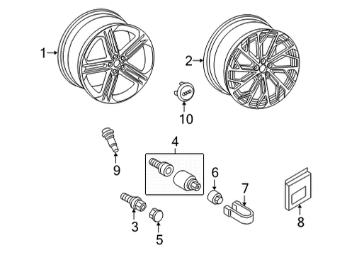 2021 Audi A8 Quattro Wheel, Alloy Diagram for 4N0-601-025-AF