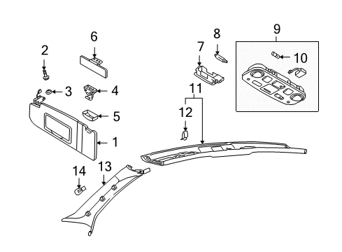 2004 Audi A4 Interior Trim - Roof Diagram 1