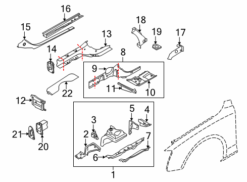 2011 Audi S5 Structural Components & Rails Diagram