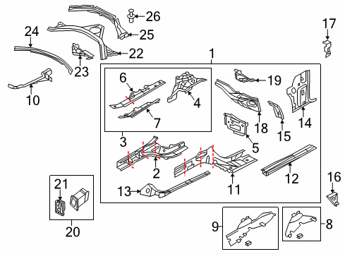 2012 Audi A6 Structural Components & Rails Diagram