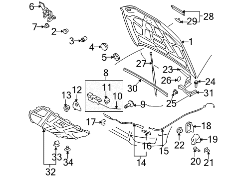 2011 Audi A5 Hood & Components Diagram
