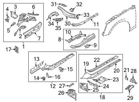 2023 Audi A5 Sportback Structural Components & Rails Diagram