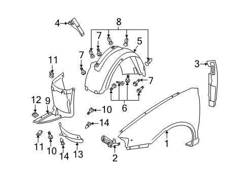 2006 Audi A3 Quattro Fender Diagram for 8P0-821-106-F