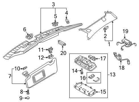 2019 Audi A5 Quattro Interior Trim - Roof Diagram