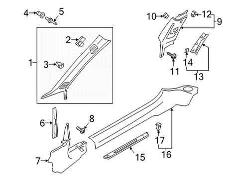 2022 Audi RS5 Pillar Trim Clip Diagram for WHT-003-208-A