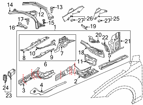 2016 Audi RS7 Structural Components & Rails Diagram