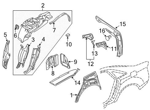 2010 Audi A8 Quattro Inner Structure - Quarter Panel Diagram