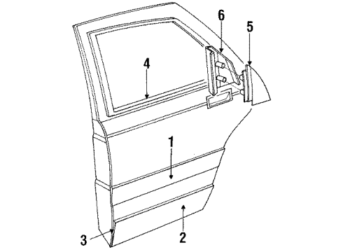 1990 Audi V8 Quattro Exterior Trim - Rear Door Diagram