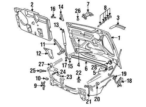 1994 Audi 90 Hood & Components Diagram