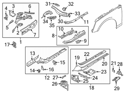 2023 Audi RS5 Sportback Structural Components & Rails Diagram
