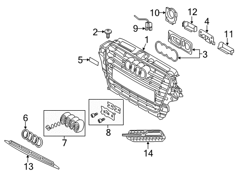 2016 Audi A3 Sportback e-tron Outer Grille Diagram for 8V4-807-681-A-9B9