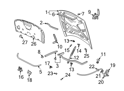 1998 Audi A6 Hood & Components Diagram