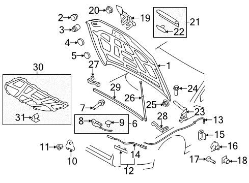 2012 Audi A4 Hood & Components Diagram