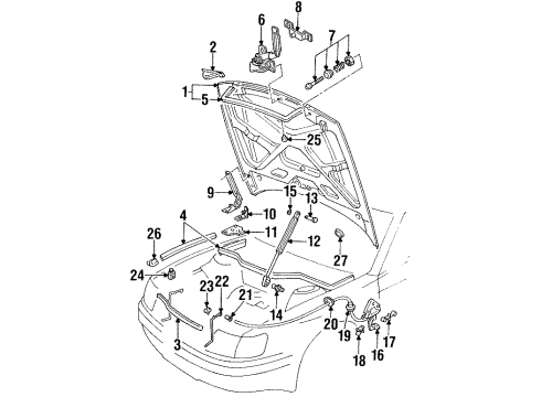 1997 Audi A6 Hood & Components Diagram