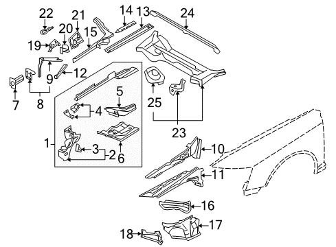 2011 Audi A6 Structural Components & Rails Diagram