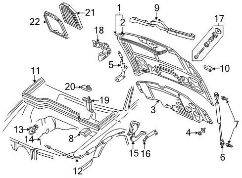 2000 Audi A8 Quattro Hood & Components Diagram