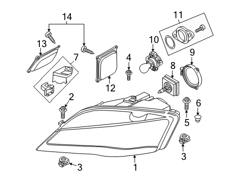 2012 Audi R8 Headlamp Components Diagram 2