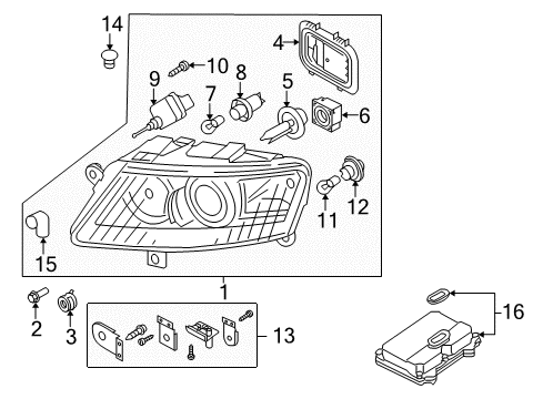 2010 Audi A6 Headlamp Components Diagram 2