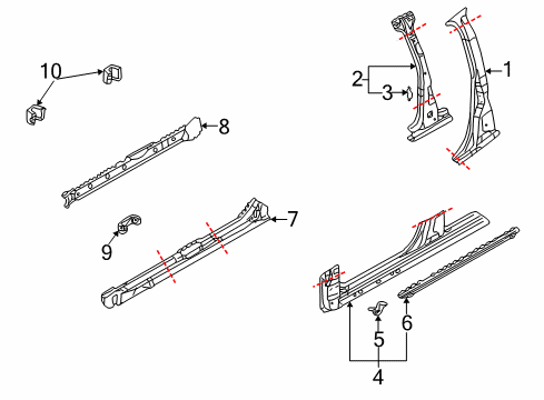 2004 Audi Allroad Quattro Inner Center Pillar Diagram for 4B0-809-223-H