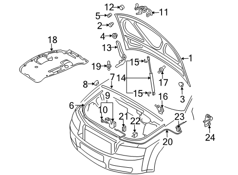 2005 Audi A4 Quattro Hood & Components Diagram 2