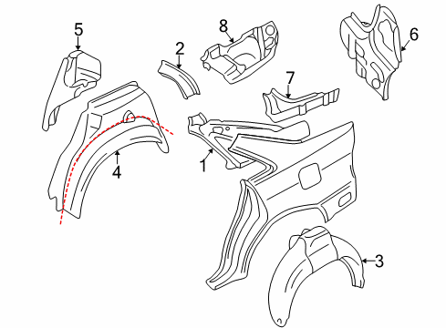 1996 Audi A4 Quattro Inner Structure - Quarter Panel Diagram