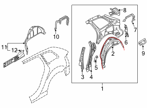 2011 Audi A3 Quattro Inner Structure - Quarter Panel Diagram