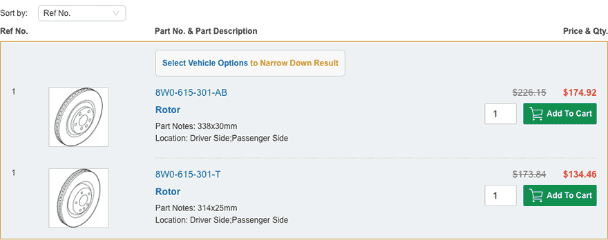 How do I locate a part from the category I've selected?
